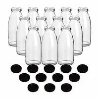 gouveo 12er Set Saftflasche 250 ml mit Schraub-Deckel schwarz - Kleine Glasflasche 0,25 l mit TO43 Verschluss - Leere Flasche zum Befüllen für Küche und Haushalt