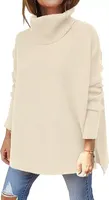 ASKSA Damen Rollkragenpullover Strickpullover Einfarbig Fledermausärmel Pullover, Aprikose, S