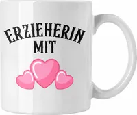 Trendation - Erzieherin Tasse Geschenk Abschiedsgeschenk zum Abschied Lustig Geschenke Kaffeetasse Kindergarten Erzieherin Mit Herz (Weiß)
