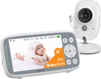 Babyphone mit 3X Zoom, 4" Babykamera, unsichtbare Infrarot-Nachtsicht, 4 Kameraanschlüsse, VOX, Lautstärkeregler, IPS-Bildschirm, Schlaflied