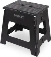 BUDDLEY Tritthocker klappbar – 33,5cm hoher Tritt mit Anti-Rutsch- Tragfähigkeit bis 99 kg - ideal für Küche, Bad, Garage & Camping (Schwarz/XL)
