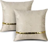 2er Set Kissenbezug für Sofa Auto Schlafzimmer r Moderne Minimalist Goldenen Ledernähten Wellenstreifen Dekokissen Kissenhülle Kissen Fall 45x45cm (Beige)