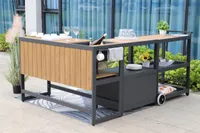 GORILLER ® Bartisch aus Aluminium 3-teilig, Außenküche inkl. Servierwagen Eiskübel und Schrank  anthrazit, Holzoptik