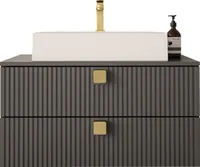 MIRJAN24 Waschbeckenschrank Gariano 01 mit Siphon, Keramik Waschbecken, Griffe aus Metall in der Farbe Gold (Farbe: Grau)