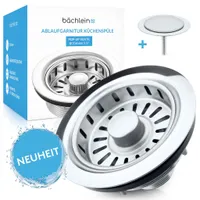 Bächlein Ablaufgarnitur Pop Up ohne Überlauf für die Spüle [Ø 114mm], Pop Up jetzt auch für die Küchenspüle, Spülenablauf Edelstahl poliert, Überlaufgarnitur, Ablaufventil, Ablaufstopfen