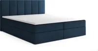 MYSEN Boxspringbett 140x200 Lopez mit Bettkästen mit Matratze (14 cm) mit Topper (4 cm) Komplett-Set Polsterbett Bonell H3 Dunkelblau