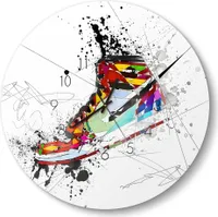 DEQOART Glasuhr Ø50 cm Zahlen 'Urbaner Sneaker Rausch' Wanduhr Glas Uhr Design leise Küchenuhr