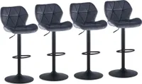 Clipop Barhocker 2er Set höhenverstellbar, drehbar Samt Barstuhl, Grau