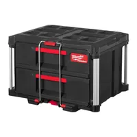 Milwaukee Packout Koffer mit 2 Schubladen Werkzeugkoffer, stapelbare Kiste, verstellbare Trennwände, Sicherheitsstreben