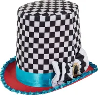 Bristol Novelty Uni Zylinder mit Schachbrettmuster, hoch BN1391 (Einheitsgröße) (Schwarz/Weiß/Blau/Rot)