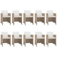 vidaXL 11-tlg. Garten-Essgruppe mit Auflagen Poly Rattan Beige