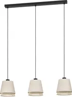 Pendelleuchte - Creme - Schwarz - 89 x 110 cm - Stoff - Metall - 3-flammig
