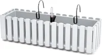 Blumenkasten Balkonkasten Pflanzkasten Lattenoptik / Landhausoptik mit Halterung Wasserspeicher / 58cm Weiß