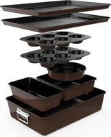 NutriChef Backform Set - 8-teiliges Stapelbares Antihaft Backformen Set - Rund Kuchenform, Kastenform, Muffin- und Blechbackform, Spülmaschinenfest