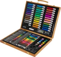 ECD Germany Malset mit Holzkoffer, 150-Teilig, 38x31,5x4,5 cm, Braun, Kunst- und Zeichenset, Acrylfarben Buntstifte Farbstifte Wachsmalstifte Aquarell & Zubehör, Malkoffer Malkasten Künstler Set zum Zeichnen