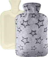 Wärmflasche mit Bezug 2L Weiche Flaum Wärmeflasche Grauer Stern Plüsch-Stil