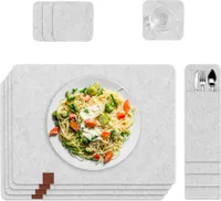 Tischsets Platzsets abwaschbar Filz 4-er SET - Platzdeckchen Tischuntersetzer Untersetzer Teller und Becher Tischdeckchen mit Bestecktasche Filzsets Hellgrau