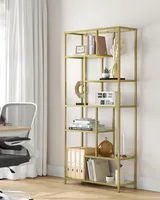 VASAGLE Bücherregal, Regal mit 6 Ablagen, Standregal, Ablagen aus Hartglas, 30 x 80 x 180 cm, für Arbeitszimmer