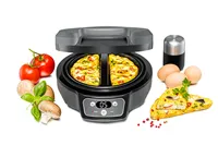 Omelett Chef OM 950, Cool Touch Gehäuse, extratiefe Backmulden für 2 Omeletts, Antihaftbeschichtung, 20 Minuten Zeitschaltuhr, LED-Display, Kontrolllampen, Überlaufrinne, 950 Watt