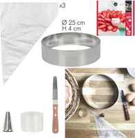 Runde Backform - Ø 25 x 4 cm - Inklusive Spritzbeutel und Backspatel - Backzubehör - Backformen - Kuchenform - Silber