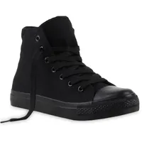 Mytrendshoe Damen Sneakers High Freizeit Turnschuhe Viele Farben & Größen 96535, Farbe: Schwarz Schwarz, Größe: 38