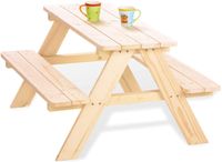Pinolino Kindersitzgarnitur Nicki für 4, aus massivem Holz, 2 Bänke mit 1 Tisch, empfohlen für Kinder ab 2 Jahren, natur