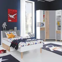 Jugendzimmer Set 4-teilig FAIRFAX-133 mit Jugendbett 90x200cm in weiß mit Eiche und grau