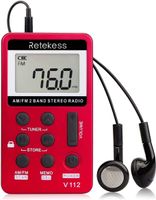 Retekess V112 Tragbares Radio Mini, AM FM MP3-Player, Speicherstationen, Wiederaufladbarer Akku, Taschenradio mit Kopfhörern, zum Laufen, Gehen, Reisen, Schlafen (Rot)