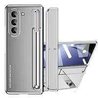 Pouzdro pro Samsung Galaxy Z Fold 5, Galvanizované PC Pouzdro s Držákem na Pero a Stojánkem, Ochranné Pouzdro s Ochranným Sklem stříbrný