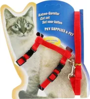 Katzen Garnitur mit Leine rot Katezengeschirr robustem Nylon