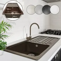 Aquamarin® Spülbecken - in Braun, Granit, ca. 76 x 46 cm, mit Abtropffläche, Rechteckig, Reversibel, Gesprenkelt - Einbauspüle, Spüle, Verbundspüle, Küchenspüle