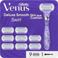 Gillette Venus Deluxe Smooth Swirl Rasierer Damen, Damenrasierer + 9 Rasierklingen mit 5-fach Klinge, Geschenk für Frauen