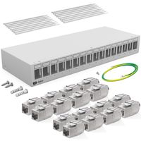 hb-digital Patchpanel 16 Port mit 16 x Keystone Module Cat 6a Netzwerk Patchbox mit cat 6a Keystone hellgrau