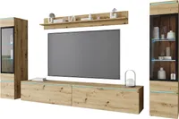 MINIO go for it, Wohnwand "VEVE 2", 4-Teilig, hängend, stehend, mit LED Beleuchutng, Artisan Eiche Farbe