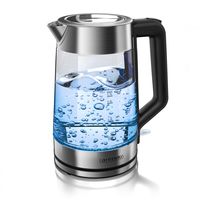 Arendo Glas Edelstahl Wasserkocher mit LED Innenbeleuchtung FINE 1,7 Liter