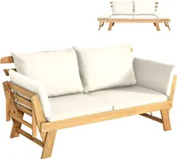KOMFOTTEU Gartenbank aus Holz, Liegestuhl mit Auflage, Sonnenliege mit Beiden Seiten verstellbar, Multifunktionsbank für Garten, Terrasse & Balkon (Weiß)