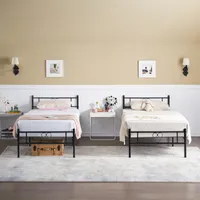 H.J WeDoo 2er Set Einzelbettgestell Bettrahmen Metallbett Gästebett, Modern Jugendbett mit Lattenrost, für Schlafzimmer 90 x 190 cm, Schwarz