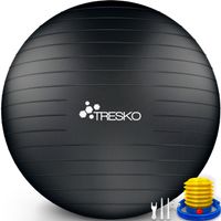 TRESKO Gym lopta (čierna, 55 cm) s pumpou Fitness lopta Joga lopta na sedenie Športová lopta Pilates lopta Športová lopta