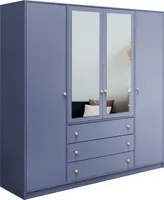 Albello Kleiderschrank mit Spiegel Selly Schlafzimmerschrank Kleiderschrank für das Wohnzimmer Blau 196x200x57,5