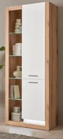 Vitrine "Rivian" weiß matt und Evoke Eiche Vitrinenschrank 80 x 195 cm mit LED