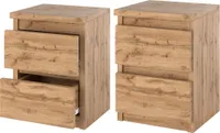 Nachttisch Eiche Wotan 2er SET - Nachtschrank - Nachtkommode Modern Möbel mit Schubladen Kommode Holz Schubladenschrank für Ihr Schlafzimmer