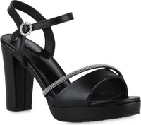 VAN HILL Damen Riemchensandaletten Sandaletten Strass Plateau Vorne Schuhe 841712, Farbe: Schwarz, Größe: 36