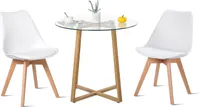 H.J WeDoo Jídelní židle, skandinávský styl, vintage, retro, kuchyňská židle, čalouněná s polštářem na sedáku, plast a masivní dřevo, židle 2ks, bílá