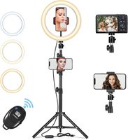 Ringlicht mit Stativ, 10 Zoll Ringlicht mit 63 Zoll Stativ Selfie Ringleuchte mit 3 Farbe und 10 Helligkeitsstufen für Make-up,Live-Streaming,YouTube, Tiktok, Vlog und Fotografie