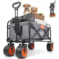 7MAGIC 120L Bollerwagen Faltbar 150KG Belastbar mit Große Breiten Rädern und Bremse, Großer Camping Wagen für Strand mit Verstellbarem Griff, Grau