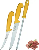 SMI 3 Stück Küchenmesser Set - Solingen Metzgermesser, Wetzstahl, Ausbeinmesser, Fleischermesser & Kochmesser aus Edelstahl, Schlachtermesser, Germany