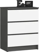 Kommode AKORD K60 Graphitgrau 60 cm 3 Schubladen Front Weiß B60 x H77 x T40 cm