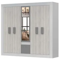 Drehtürenschrank Kleiderschrank Schrank mit Spiegel 230 cm Weiss/Kathult fünftürig Helios