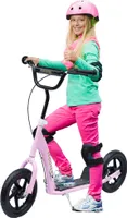 HOMCOM Kinderroller mit Hinterbremse Kickscooter 12 Zoll Tretroller Roller Scooter Cityroller für Kinder Kickboard Höhenverstellbar Stahl EVA Rosa 120 x 52 x 80-88 cm