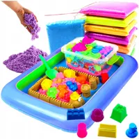 Kruzzel Kinetischer Sand 2kg + Sandkasten & Zubehör – XL Set mit Formen, Schaufel & Stäbchen – Kreatives Spielset für Kinder